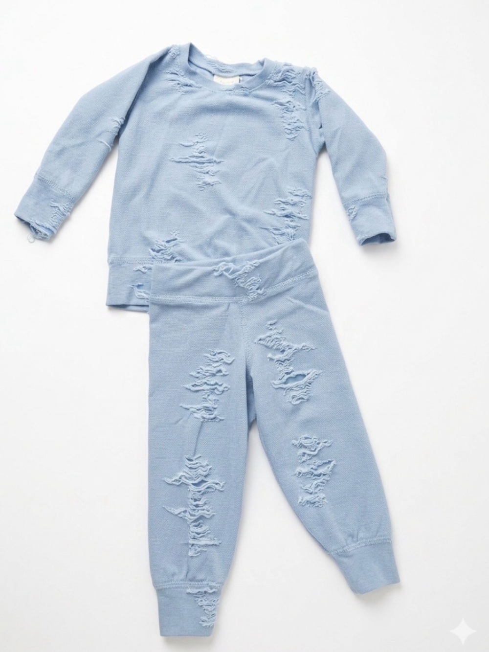 Kids Light Blue Knit Distressed Pajama Set